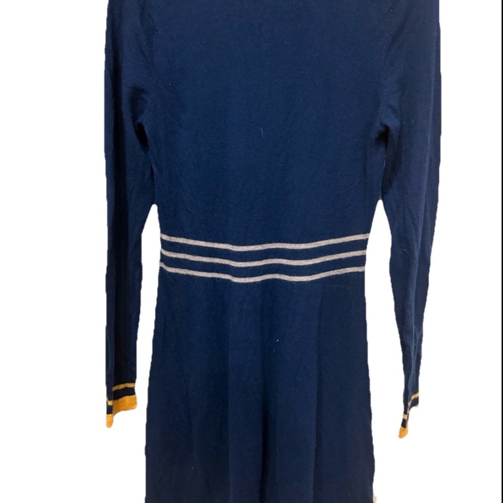 Navy Merino Wool Sweater with Yellow Accent